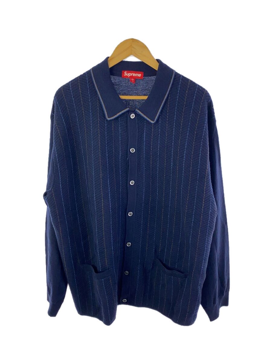 【中古】Supreme◆25SS/Herringbone Cardigan/ジレー(朦々たる)/XXL/羊毛/NVY/縞模様//【メンズウェア】