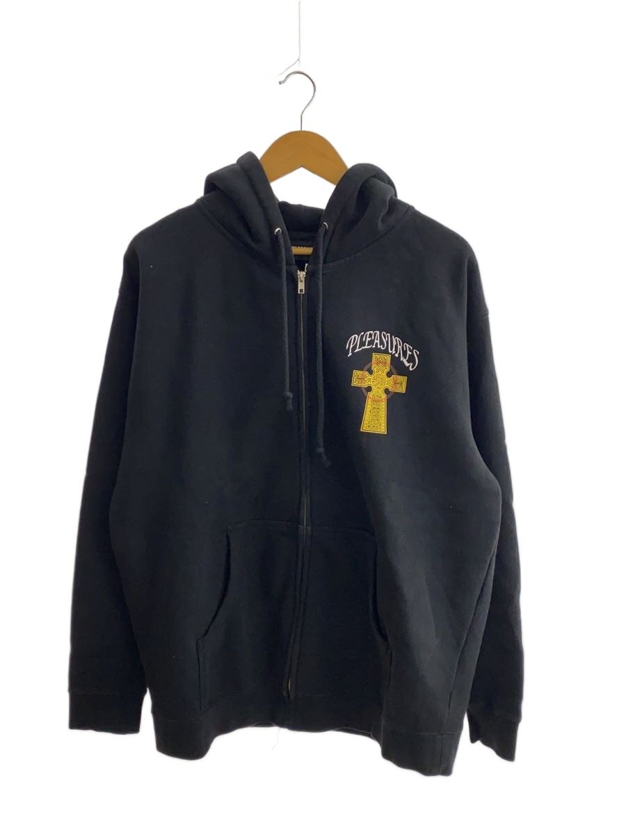 【中古】Pleasures◆VEGAN ZIP HOODY/パーカー/L/綿織物/BLK/刷り上げる/IND4000ZC//【メンズウェア】