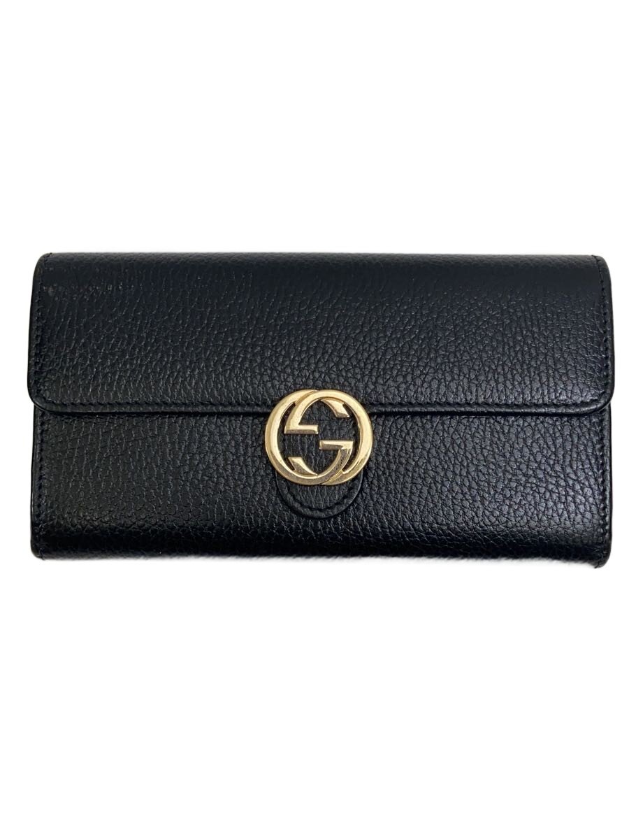 【中古】GUCCI◆長金入れ_インターロッキングG/なめし革/BLK/メンズ【服飾雑貨他】