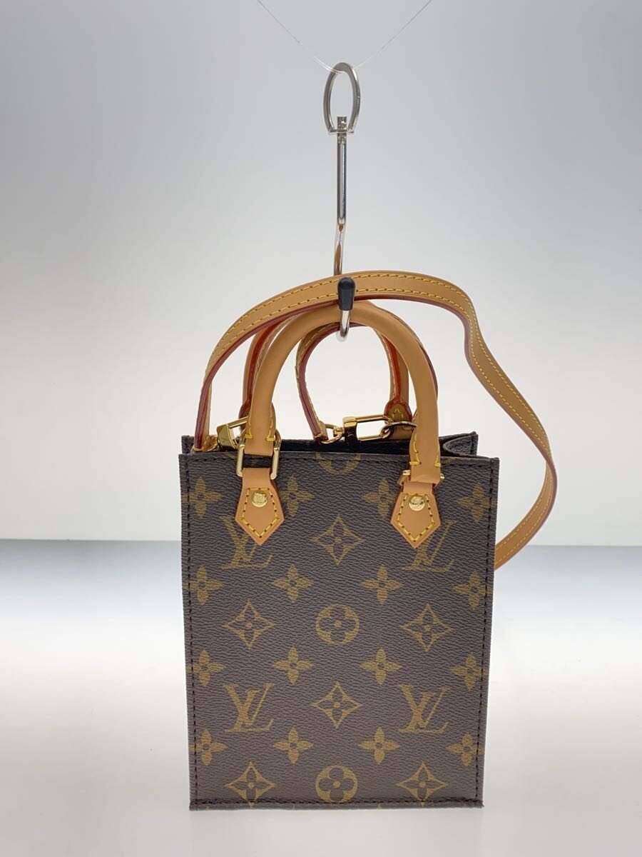 【中古】LOUIS VUITTON◆プティット・サックプラ_モノグラム・帆布/PVC/BRW/イタリア製/箱・保護すること袋属する【御徒面子】