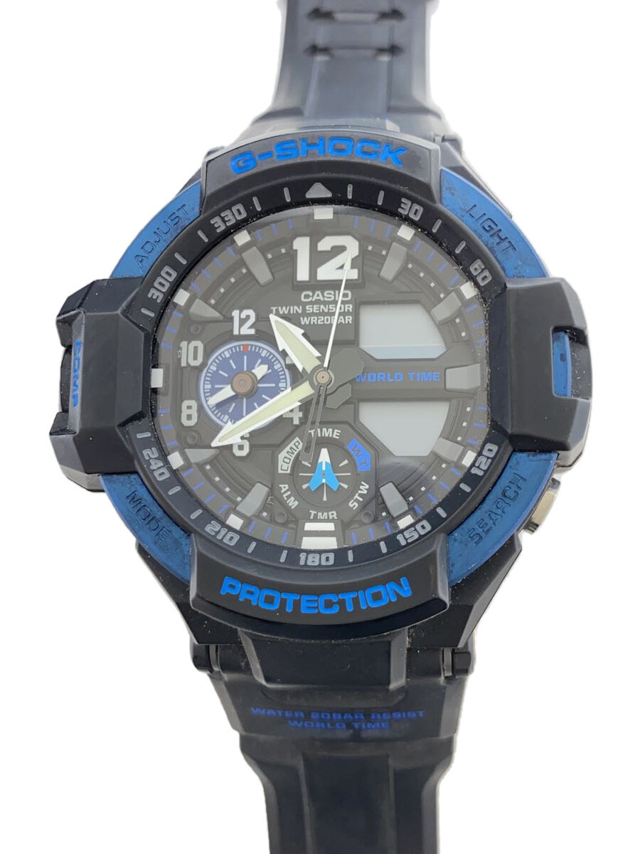 【中古】CASIO◆石英ウオッチ・G-SHOCK/デジアナ/天然ゴム/NVY/BLK//【服飾雑貨他】