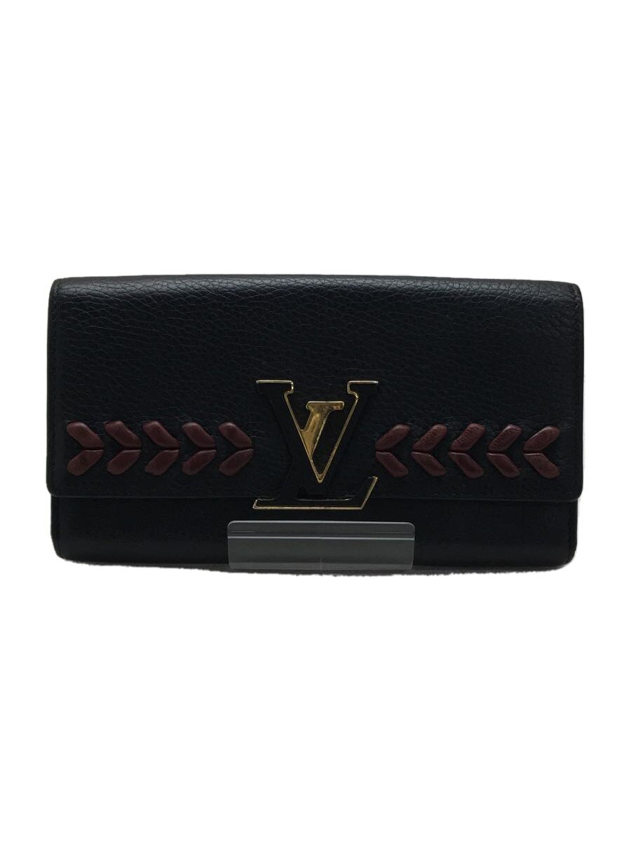 【中古】LOUIS VUITTON◆ポルト・フォイユ・カプシーヌ_パルナセア_BLK/牛皮/BLK【服飾雑貨他】
