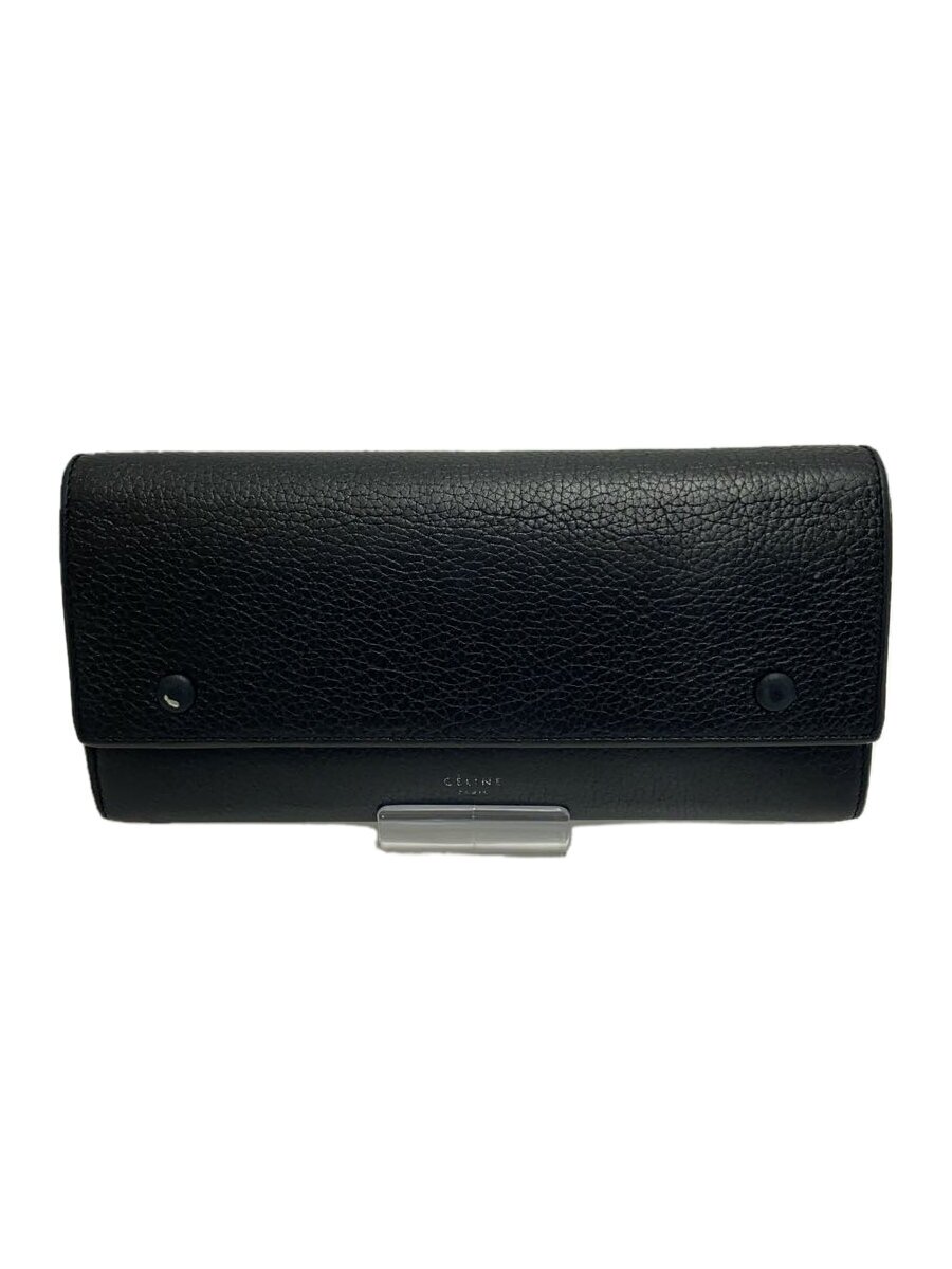 【中古】CELINE◆長紙入れ/なめし革/BLK/レディース/large flap multifunction【服飾雑貨他】