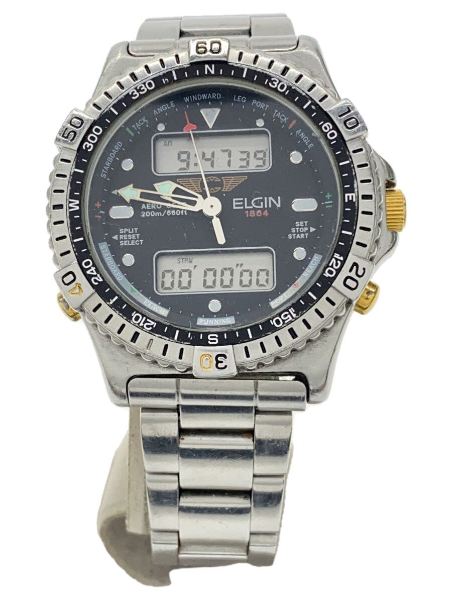 【中古】ELGIN◆石英ウオッチ/デジタル/ステンレス鋼/BLK/SLV/FK-930-C//【服飾雑貨他】