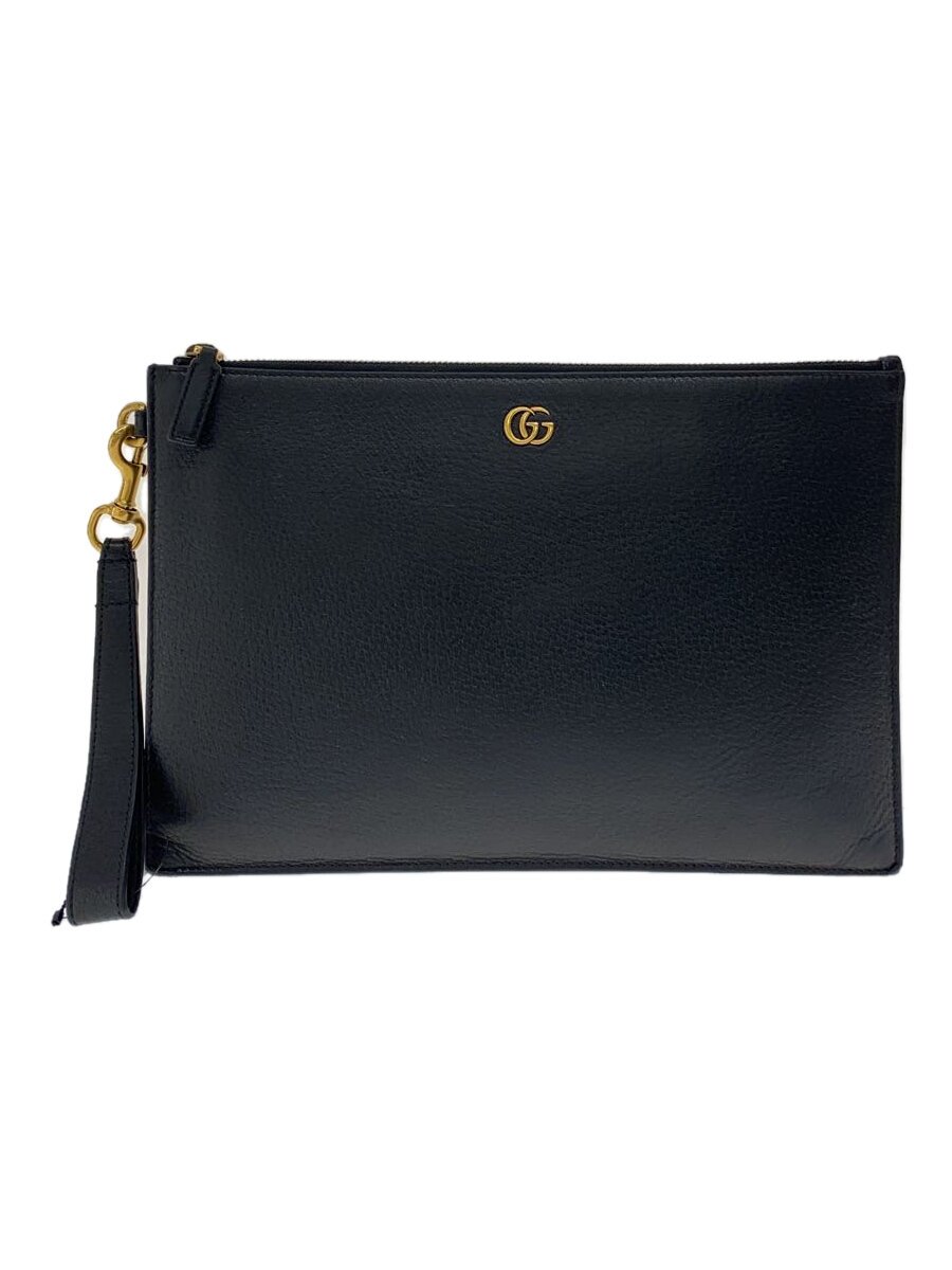 【中古】GUCCI◆GG MARMONT/GGマーモント/クラッチペダル御徒面子/なめし革/BLK【御徒面子】