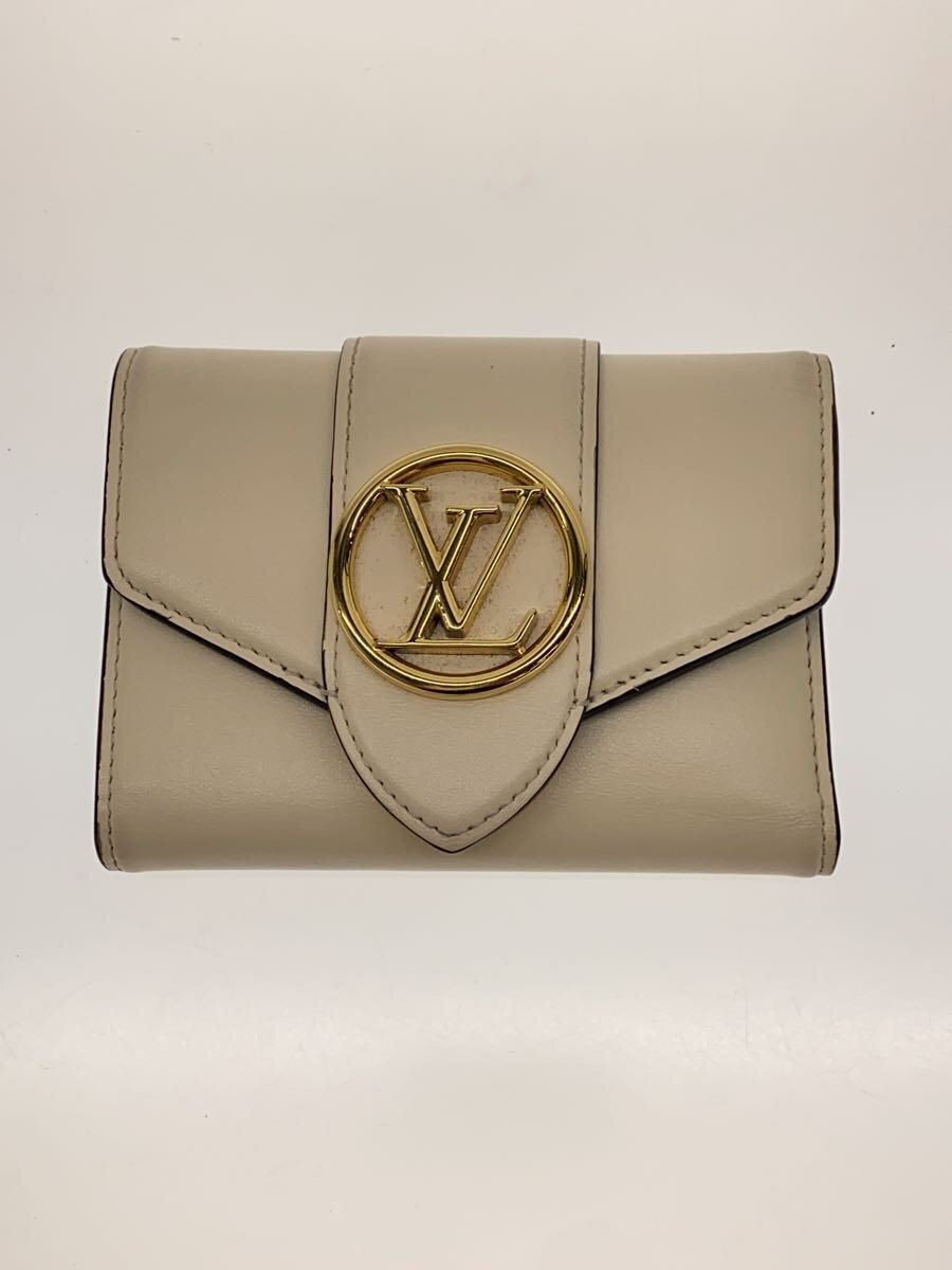 【中古】LOUIS VUITTON◆ポルト・フォイユ・LVポンヌフ・コンパクト_WHT_クレーム/レザー/WHT/レディース【服飾雑貨他】