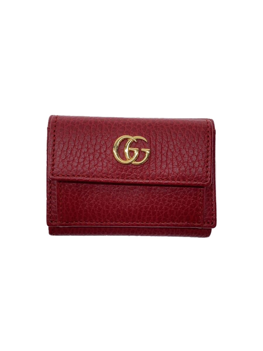 【中古】GUCCI◆3つ折り紙入れ_GGマーモント/なめし革/RED/レディース【服飾雑貨他】
