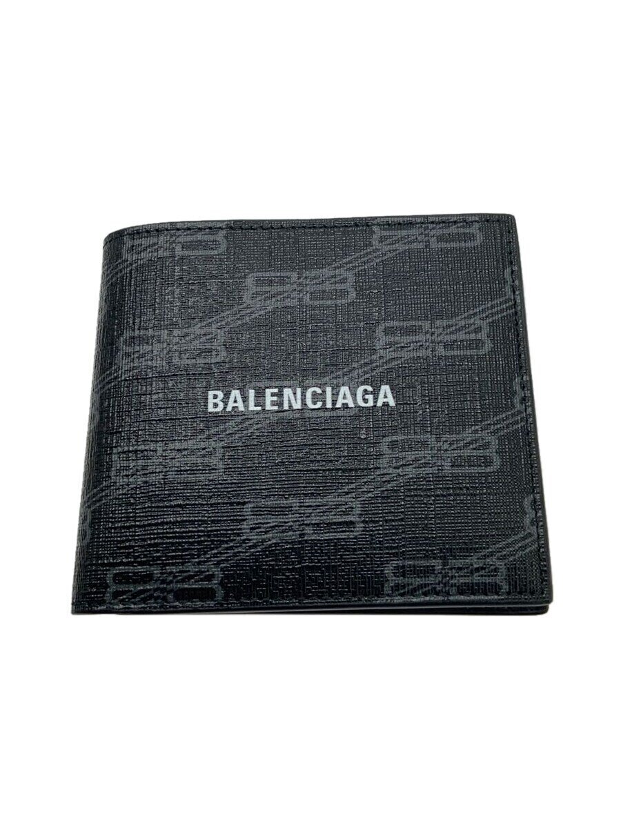 【中古】BALENCIAGA◆2つ折り銭入れ/なめし革/BLK/総柄/メンズ/594549【服飾雑貨他】