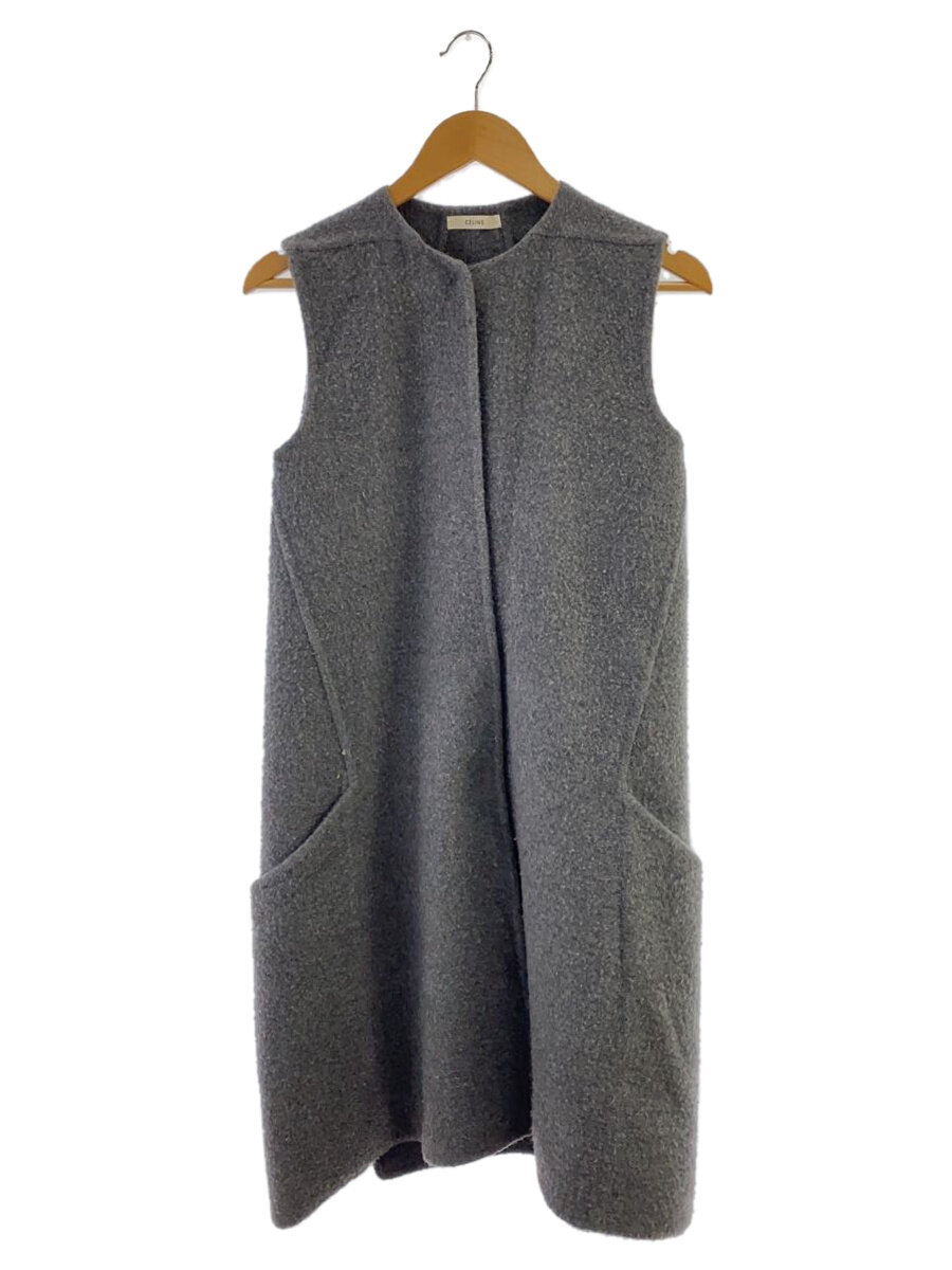 【中古】CELINE◆フィービー期/ロングより良い/カシミール100/毛羽立ち有/36/カシミヤ/薄墨色/2 6M78【レディースお召しもの】