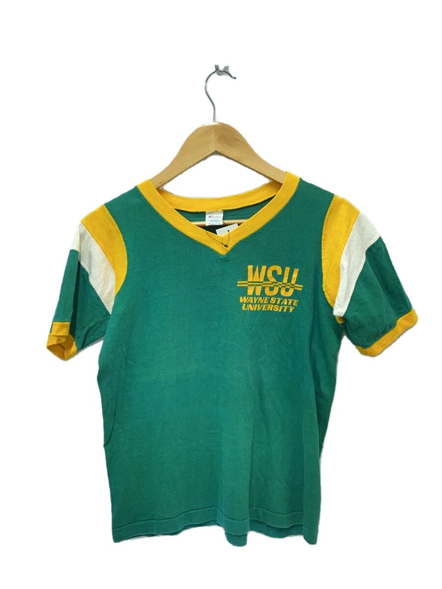 【中古】Champion◆80s/WSU/蹴球Tee/トリコタグ/S/綿織物/GRN/無地【メンズウェア】