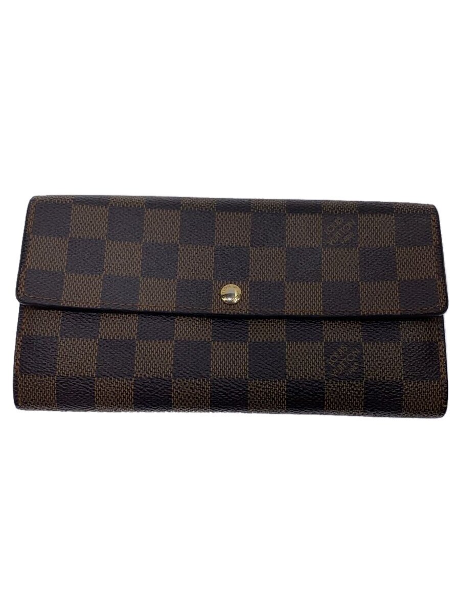 【中古】LOUIS VUITTON◆1)ポルト・フォイユ・サラ_ダミエ・エベヌ/PVC/BRW/総柄/レディース【服飾雑貨他】