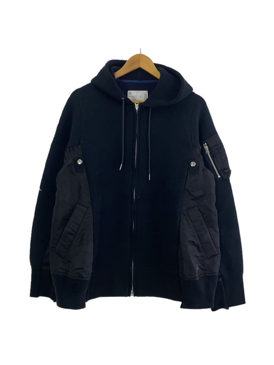 【中古】sacai◆20AW/Sponge Sweat MA-1 Zip Hoodie/2/綿織物/黒いこと【メンズウェア】