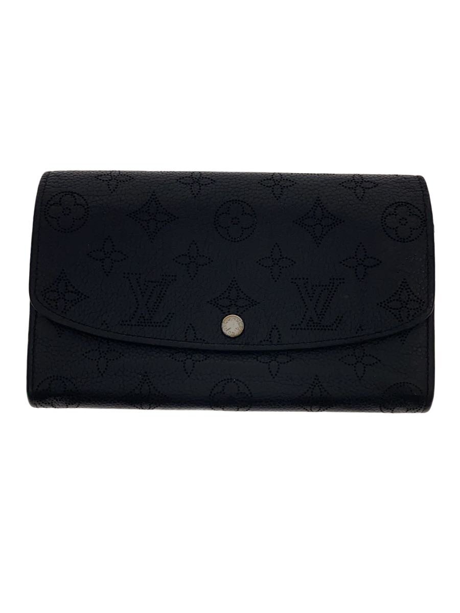 【中古】LOUIS VUITTON◆ポルト・フォイユ・イリス_マヒナ/レザー/BLK/メンズ【服飾雑貨他】