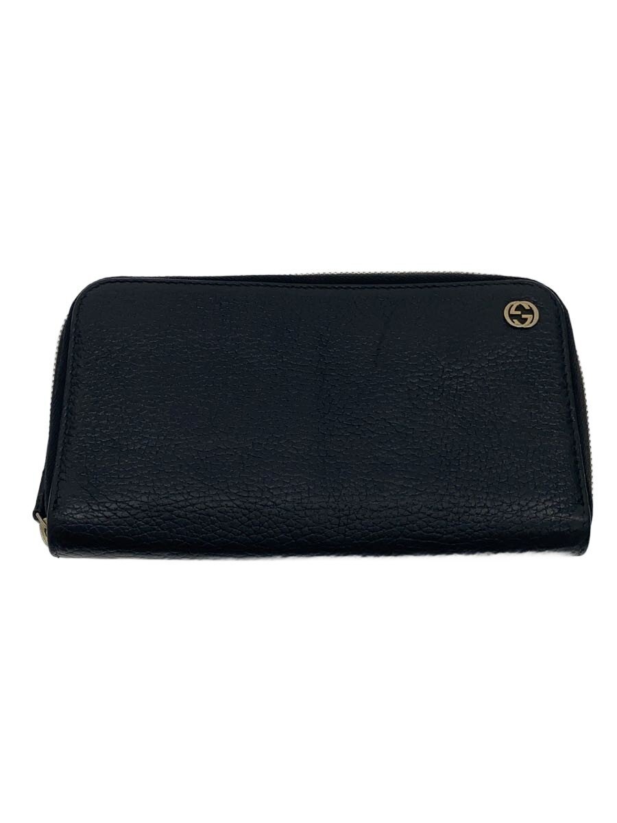 【中古】GUCCI◆長紙入れ_インターロッキングG/なめし革/BLK/無地/メンズ【服飾雑貨他】