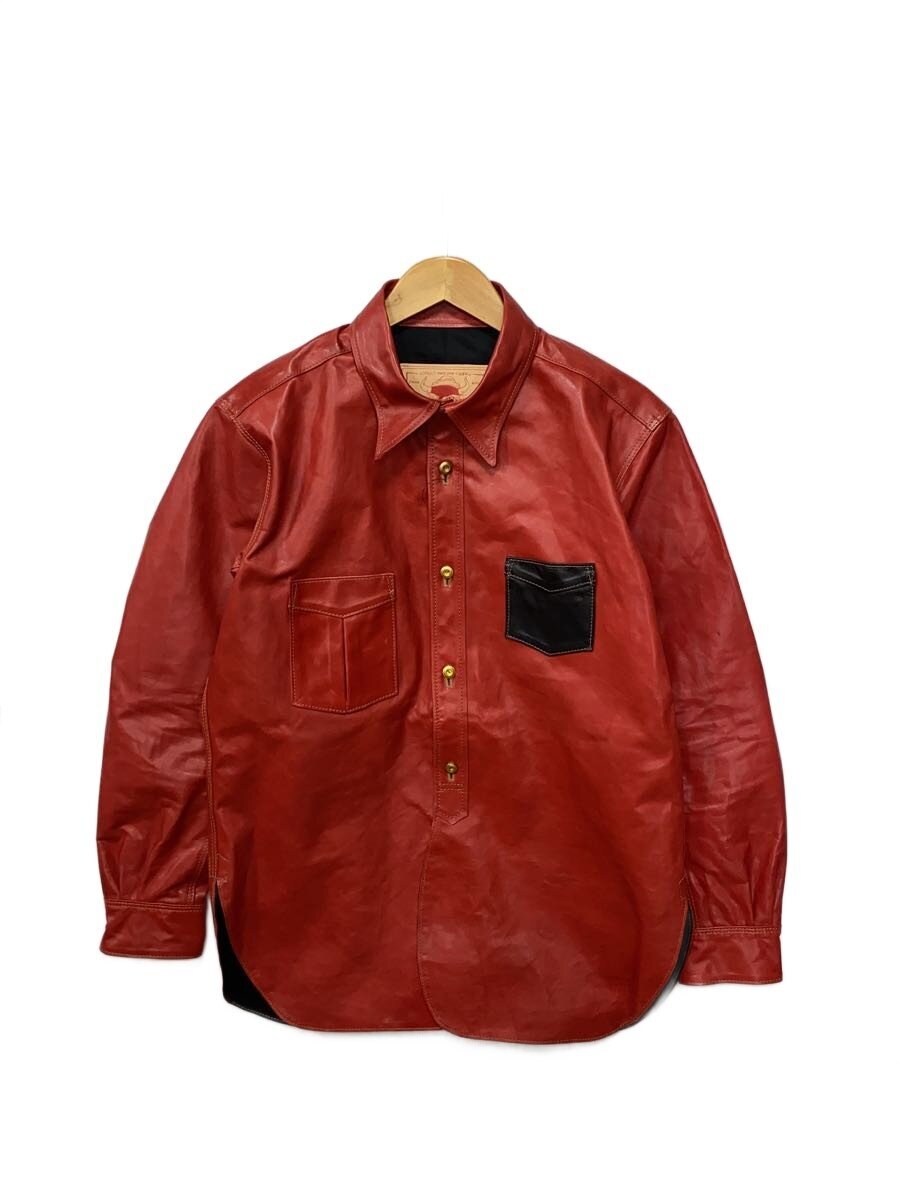 【中古】TENJIN WORKS◆Work Shirt/長袖プルオーバー/42/なめし革/RED/無地/WS03【メンズウェア】