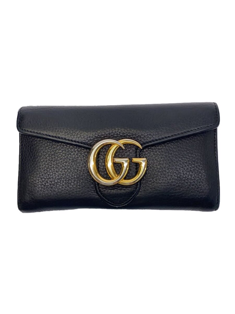 【中古】GUCCI◆長札入れ_GGマーモント/なめし革/BLK/レディース【服飾雑貨他】