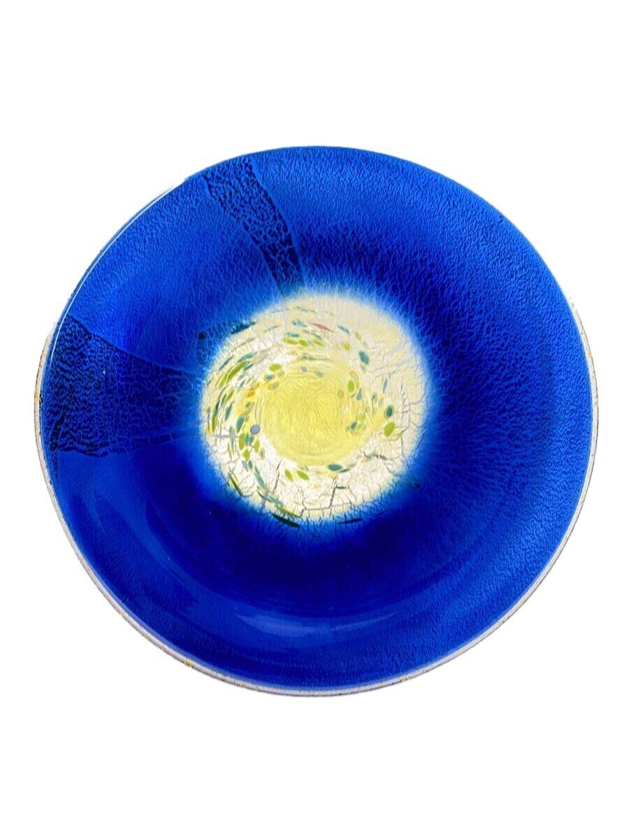 【中古】吹硝子銀彩皿/彩華/プレート/BLU/30【キッチン用品】
