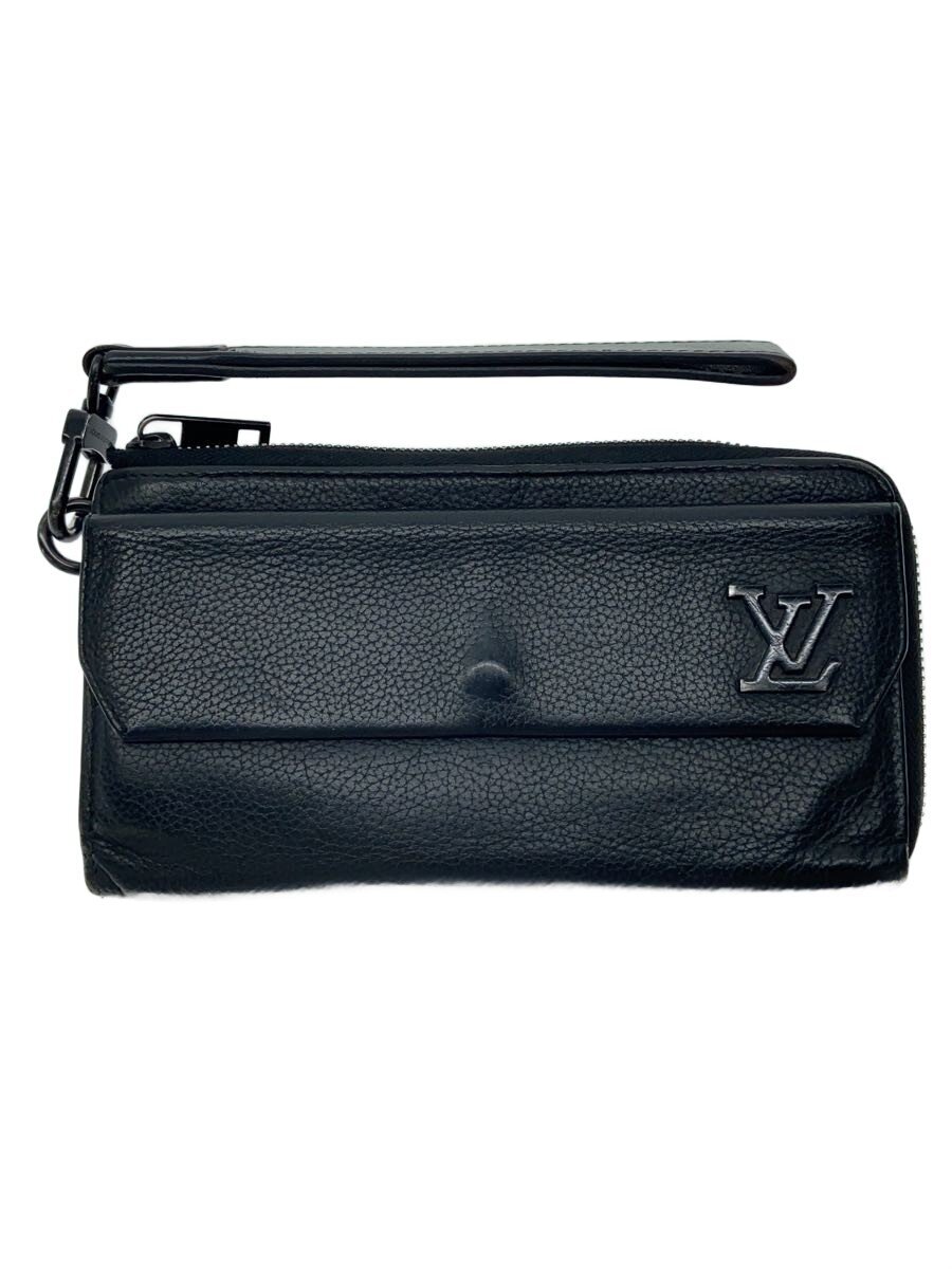 【中古】LOUIS VUITTON◆ジッピー・ウォレット_LVアエログラム/レザー/BLK/メンズ【服飾雑貨他】
