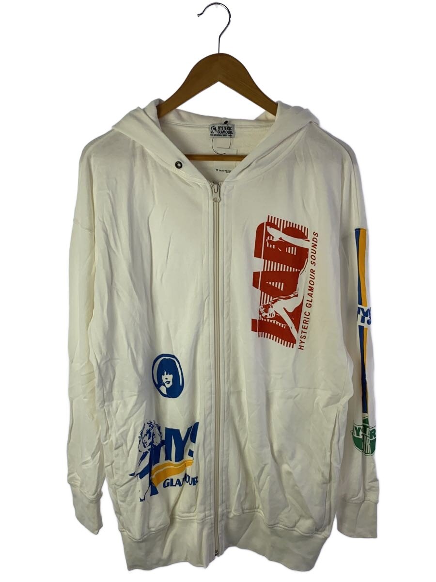 【中古】HYSTERIC GLAMOUR◆ジップパーカー/FREE/綿織物/WHT/01192CF01//【レディース御召しもの】