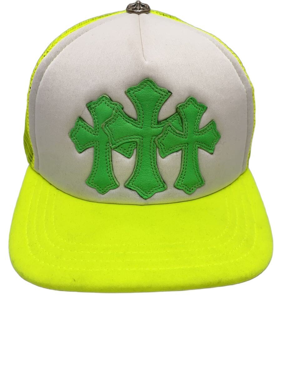 【中古】CHROME HEARTS◆TRUCKER CAP/3セメタリークロス/なめし革継ぎ切れ/メッシュ旗がしら/ポリエステル/黄色/メンズ//【服飾雑貨他】