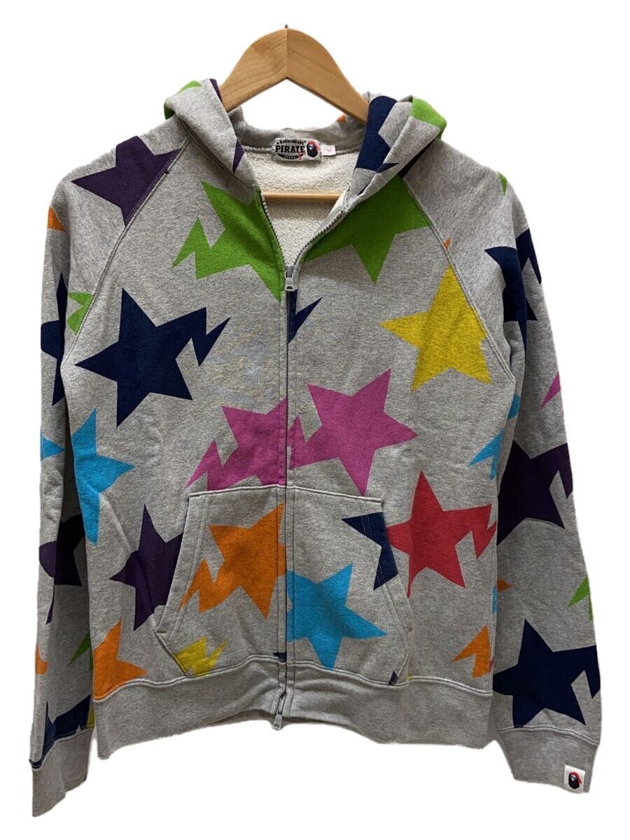【中古】A BATHING APE◆ジップパーカー/S/綿織物/GRY/刷り上げる/STAR/はやりっ児/星柄【メンズウェア】