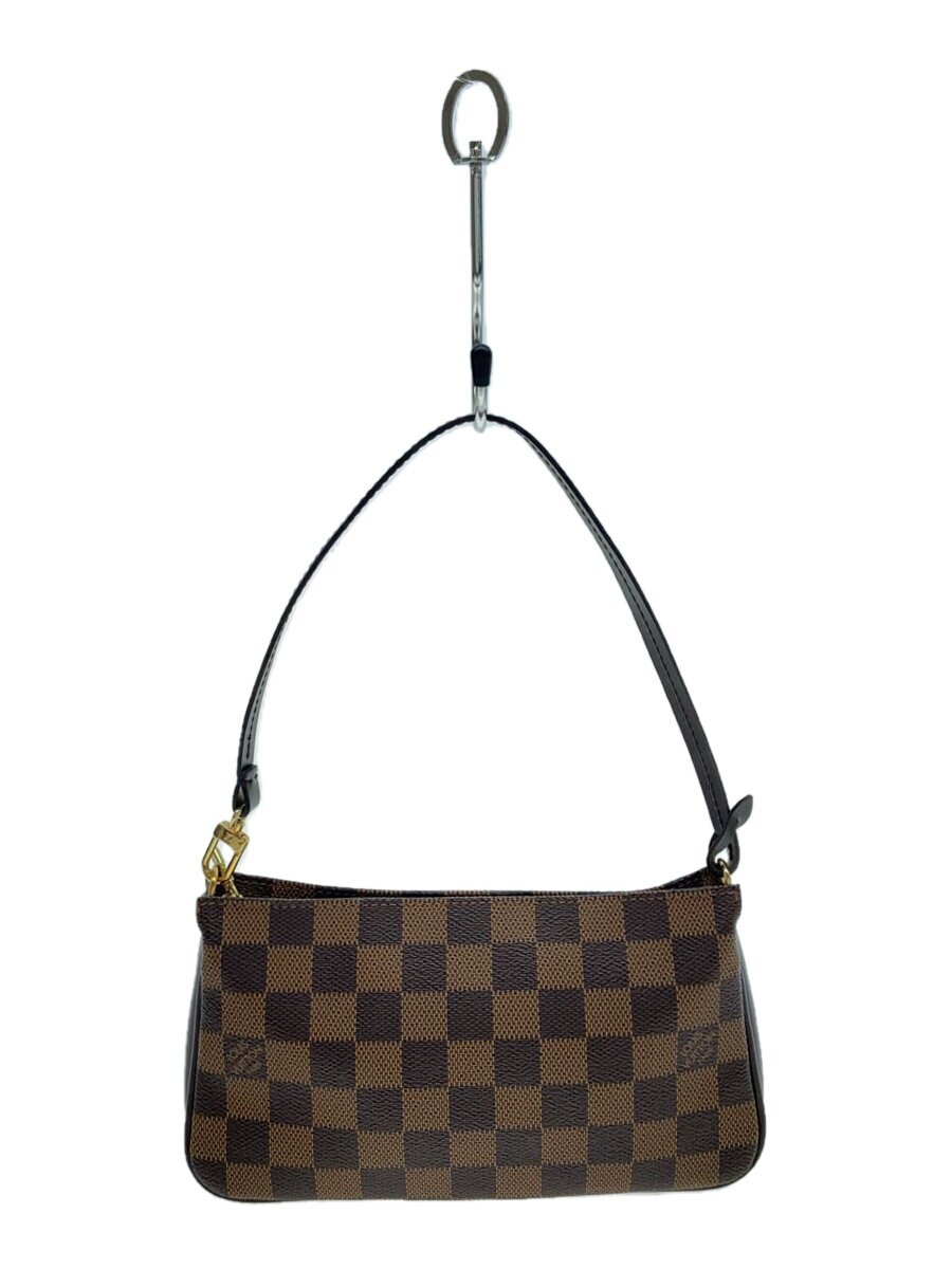 【中古】LOUIS VUITTON◆ポシェット・アクセソワール_ダミエ・エベヌ_BRW/PVC/BRW/総柄【御徒面子】