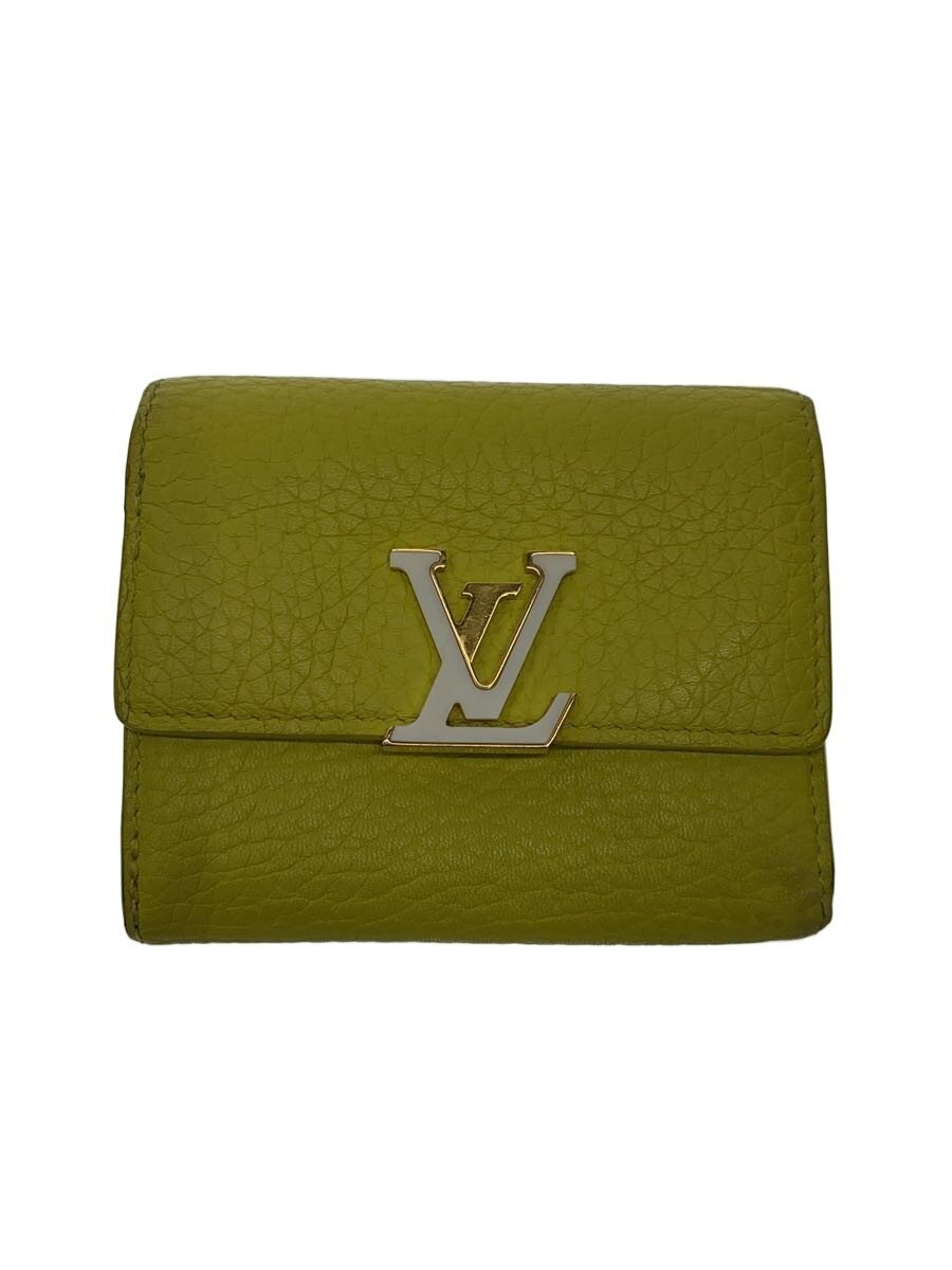 【中古】LOUIS VUITTON◆ポルト・フォイユ・カプシーヌXS_トリヨン/レザー/YLW/無地/レディース【服飾雑貨他】