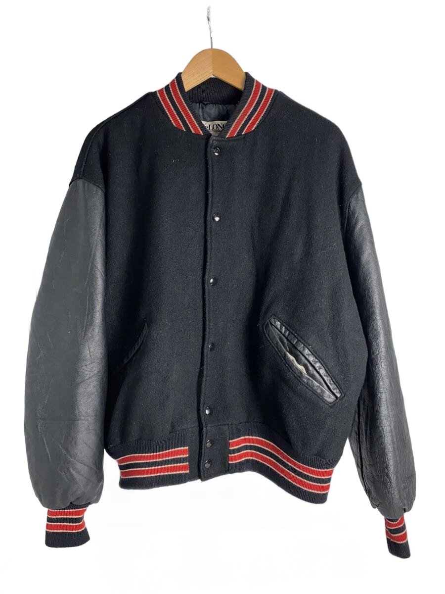 【中古】DeLONG◆スタジャン/XL/羊毛/黒いこと/袖なめし革/90s/USA製/NFL//【メンズウェア】