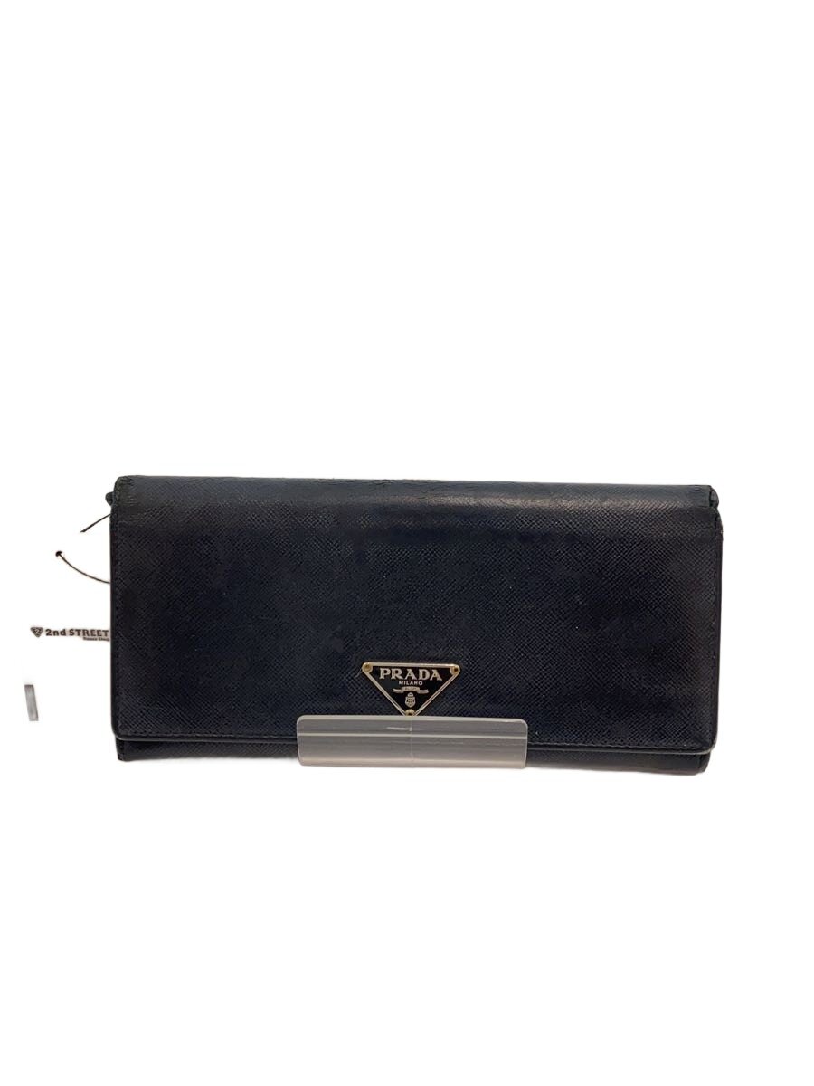 【中古】PRADA◆長金入れ/なめし革/BLK/無地/メンズ【服飾雑貨他】