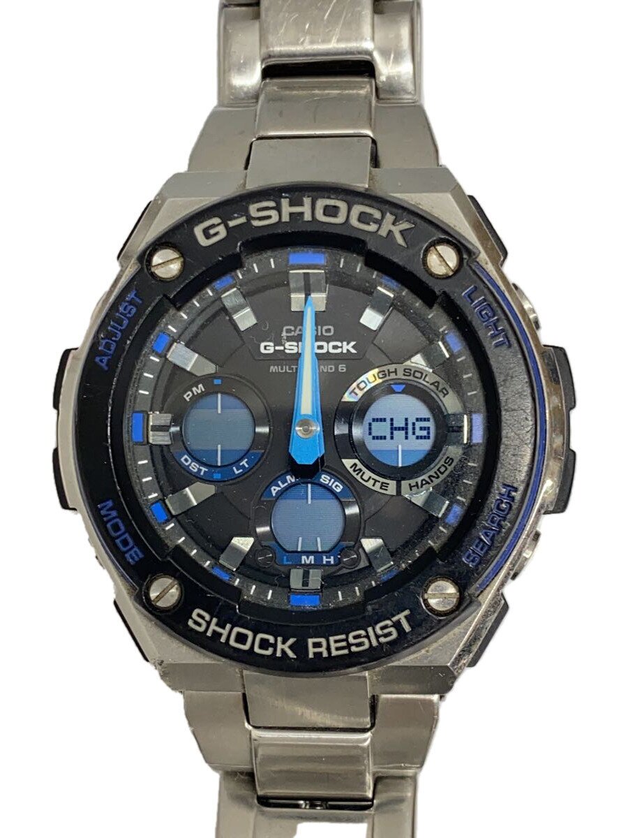 【中古】CASIO◆G-SHOCK/ソーラーウオッチ/デジアナ/ステンレス鋼/黒いこと/しろがね色/MULTI BAND6//【服飾雑貨他】