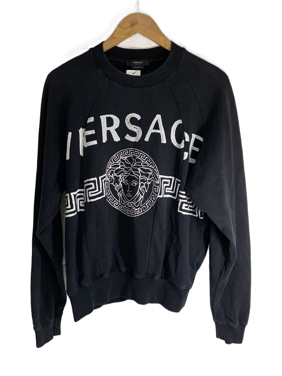 【中古】VERSACE◆Cut and Sew Graffiti Logo Crew Sweat/汗水/S/綿織物/BLK/A86884//【メンズウェア】