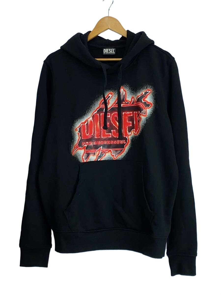 【中古】DIESEL◆S-GINN-HOOD-E8/パーカー/XL/綿織物/BLK/刷り上げる【メンズウェア】