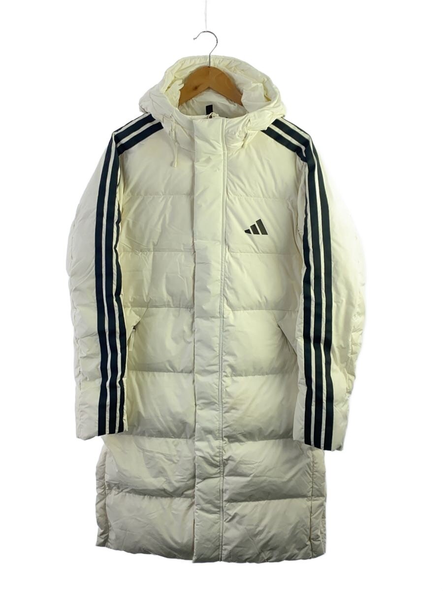 【中古】adidas◆スリーストライプス レギュラー填まる ロング 落ちこむ 厚地の外套 ー/L/WHT/JZ8732【運動競技】