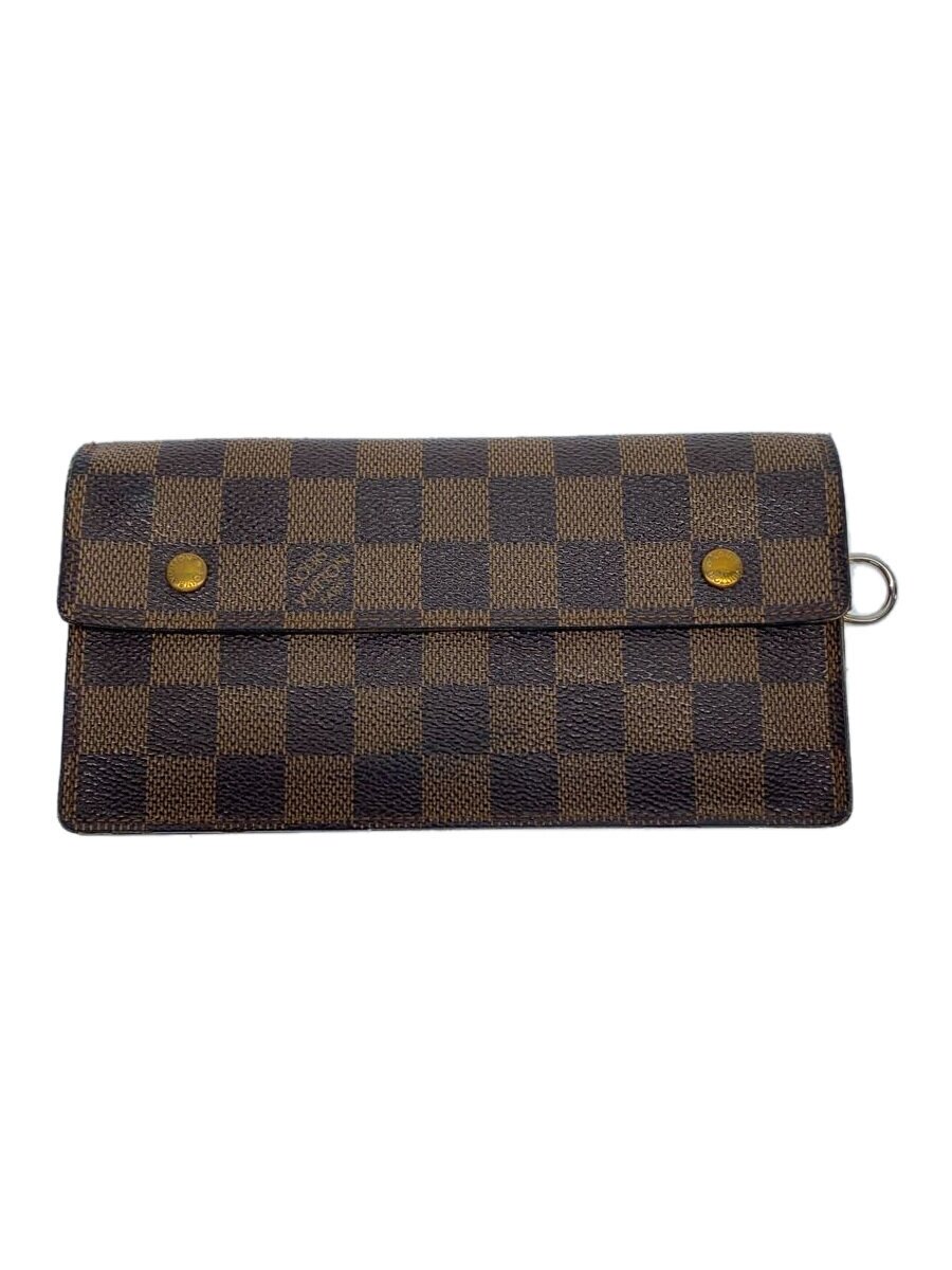 【中古】LOUIS VUITTON◆ポルト・フォイユ・アコルディオン_ダミエ・エベヌ_BRW/PVC/BRW/メンズ【服飾雑貨他】