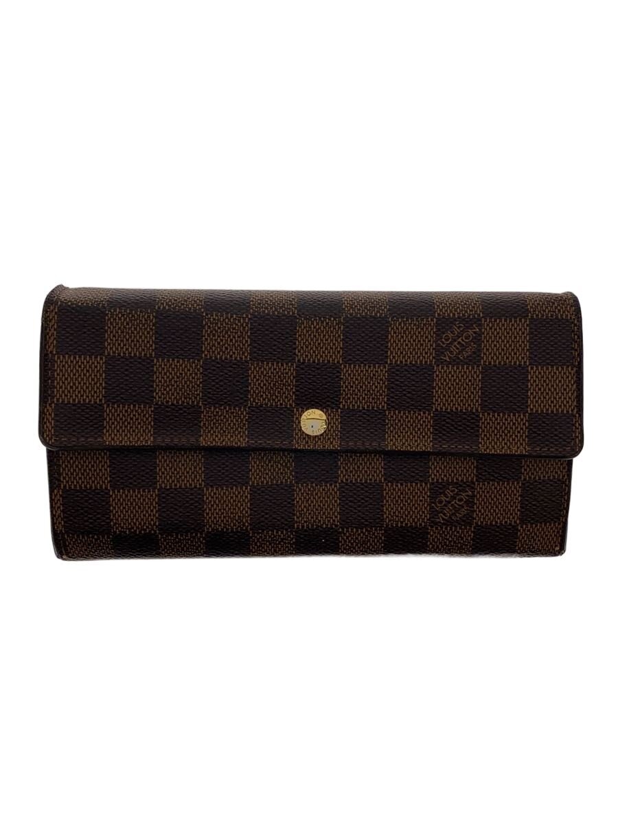 【中古】LOUIS VUITTON◆ポシェット・ポルト・モネ・カルト・クレディ_ダミエ・エベヌ/PVC/BRW/レディース【服飾雑貨他】
