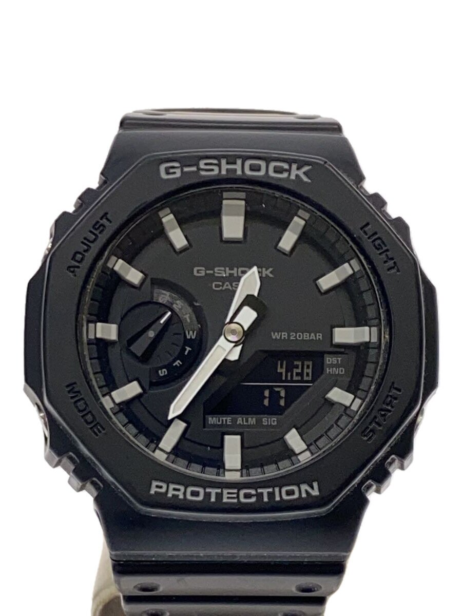 【中古】CASIO◆石英ウオッチ・G-SHOCK/デジアナ/なめし革/BLK/BLK/黒いこと/黒【服飾雑貨他】