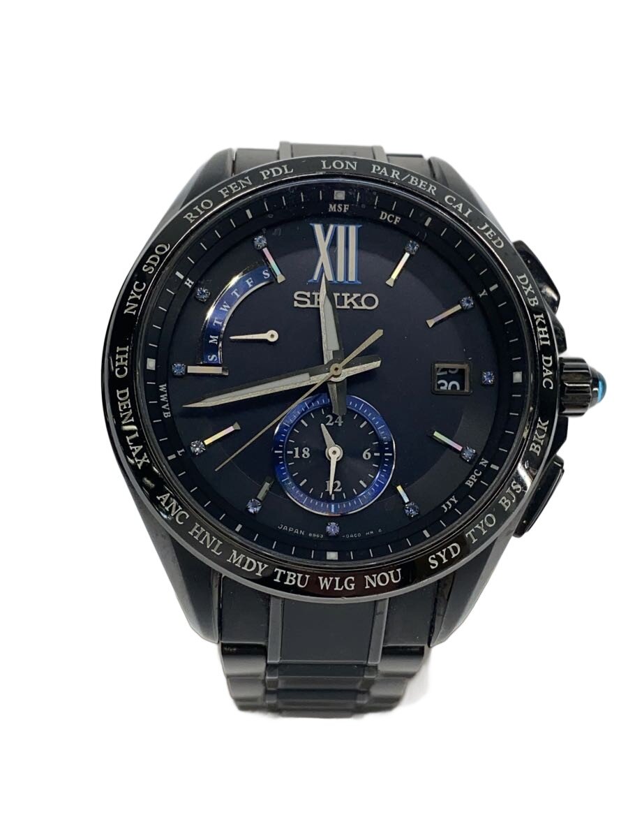 【中古】SEIKO◆ソーラーウオッチ/アナログ/NVY/BLK/8B63-0AG0【服飾雑貨他】