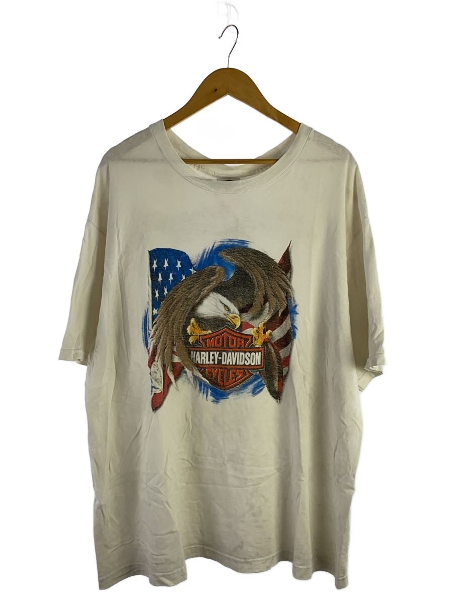 【中古】HARLEY DAVIDSON◆00s/鷲/星条旗/プルオーバー/XXL/綿織物/WHT【メンズウェア】
