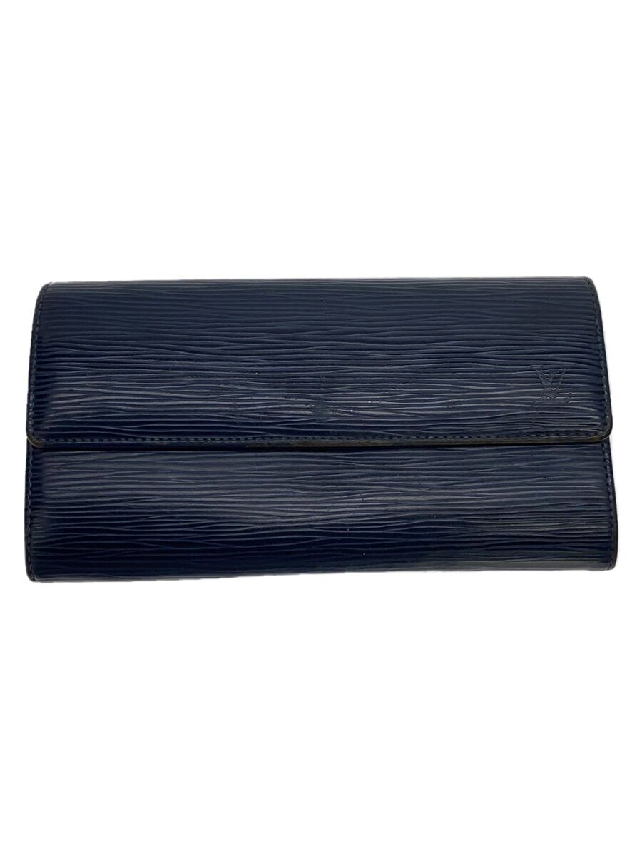 【中古】LOUIS VUITTON◆ポルト・フォイユ・サラ_エピ_NVY/レザー/NVY/メンズ/M60320/角スレ【服飾雑貨他】