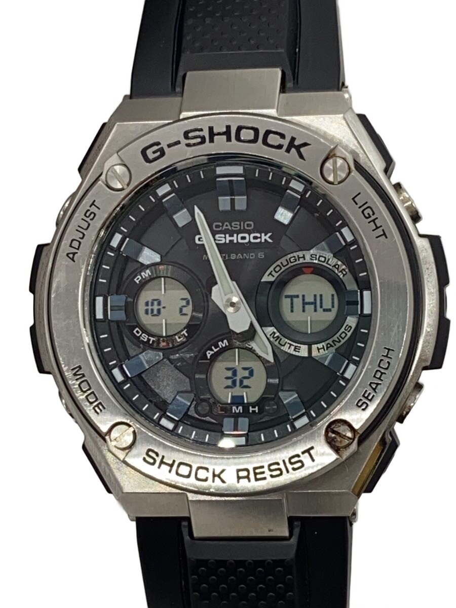 【中古】CASIO◆ソーラーウオッチ・G-SHOCK/デジアナ/SLV/BLK【服飾雑貨他】