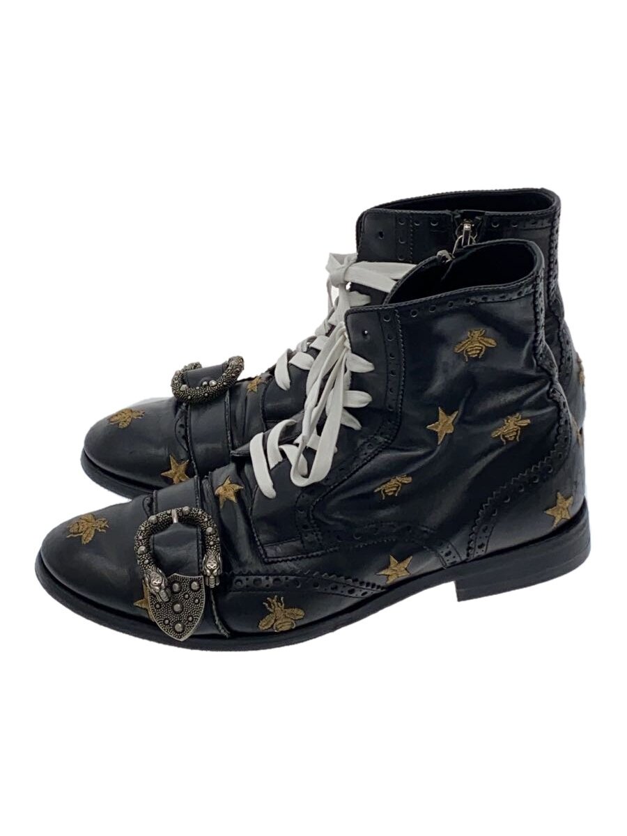 【中古】GUCCI◆ブーツ/UK7.5/BLK/なめし革/496272【シューズ】