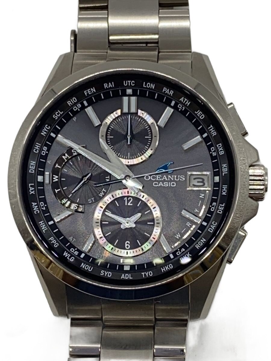 【中古】CASIO◆ソーラーウォッチ・OCEANUS/アナログ/SLV/SLV【服飾雑貨他】