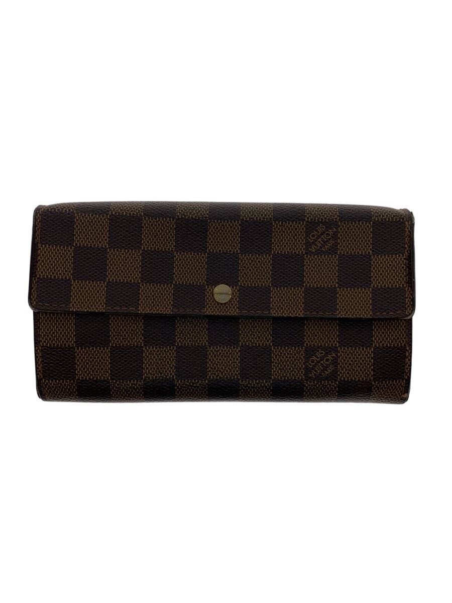 【中古】LOUIS VUITTON◆ポシェット・ポルト・モネ・カルト・クレディ_ダミエ・エベヌ/PVC/BRW/レディース【服飾雑貨他】