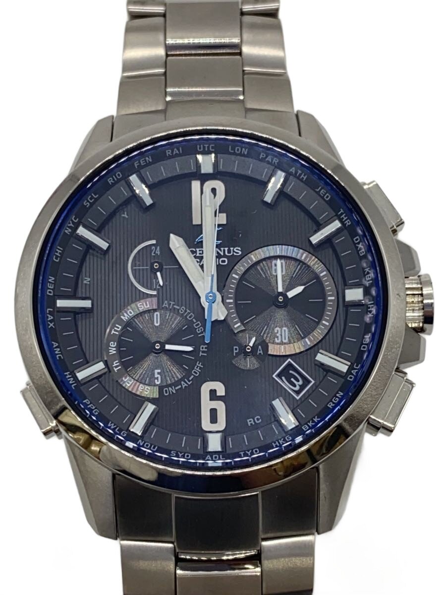 【中古】CASIO◆ソーラーウオッチ・OCEANUS/アナログ/BLK/SLV【服飾雑貨他】