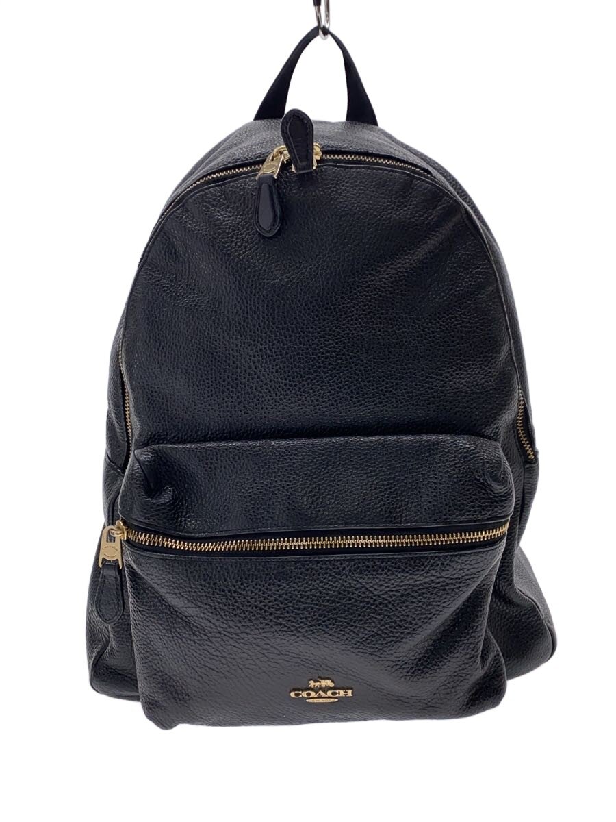 【中古】COACH◆背嚢/なめし革/BLK/無地/F29004【御徒面子】