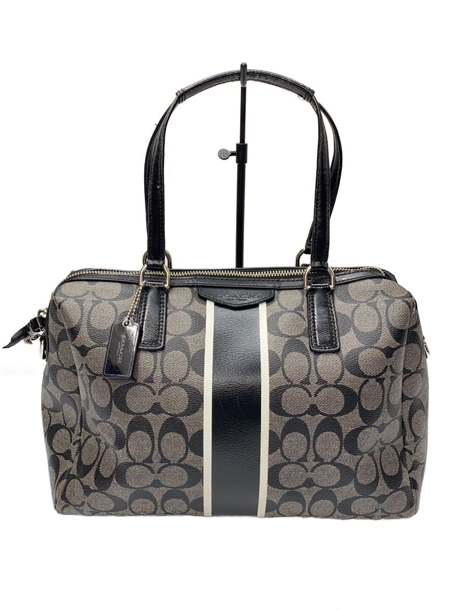 【中古】COACH◆コーチ職/ハンドバック/なめし革/BLK/総柄/肩部欠品【御徒面子】