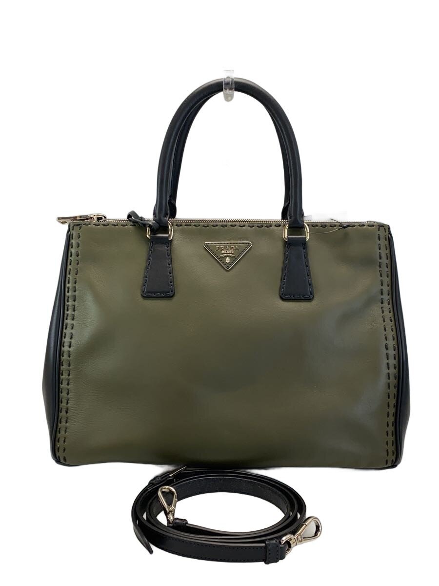 【中古】PRADA◆CITYCALF/なめし革/KHK/無地/BN2274【御徒面子】