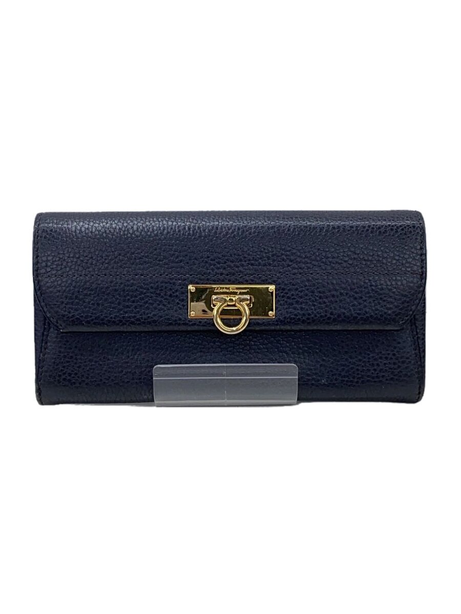 【中古】Salvatore Ferragamo◆長紙入れ/なめし革/GRY/レディース/22 C225【服飾雑貨他】