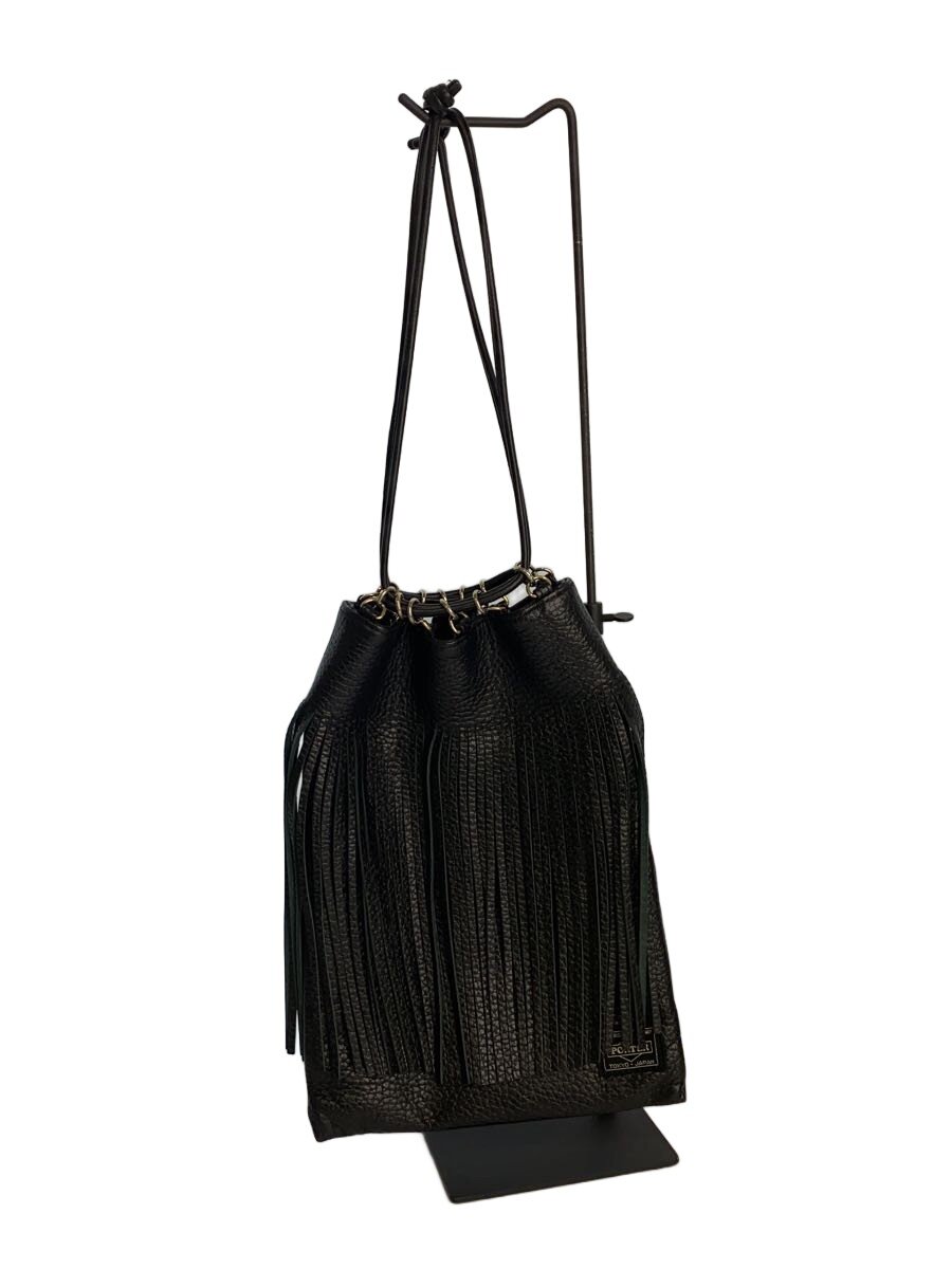 【中古】PORTER◆合切袋/なめし革/BLK/無地【御徒面子】
