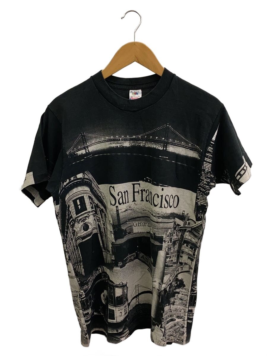 【中古】FRUIT OF THE LOOM◆90S/サンフランシスコ/見晴らし/プルオーバー/M/綿織物/BLK/総柄【メンズウェア】